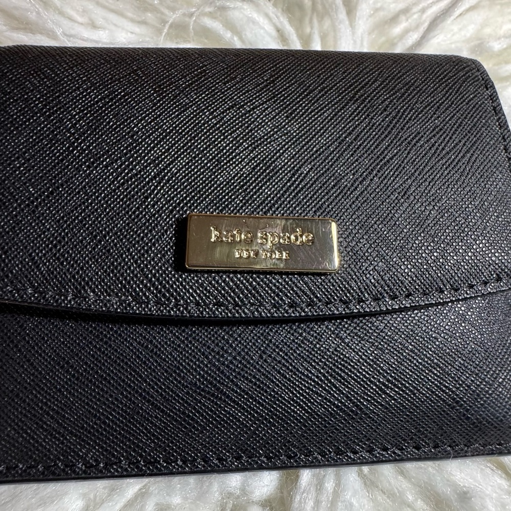 Kate Spade Black Saffiano Leather “Laurel Way” Small Snap Wallet Gold Hardware - Picture 3 of 10